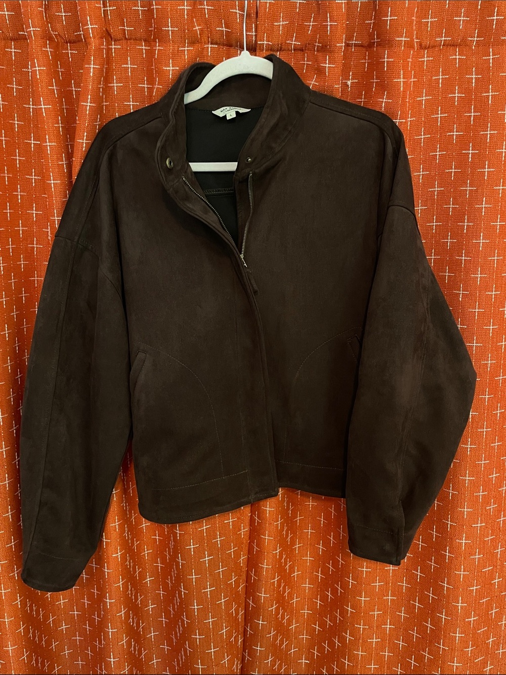 Max Studio Dark Brown Suede Bomber Jacket